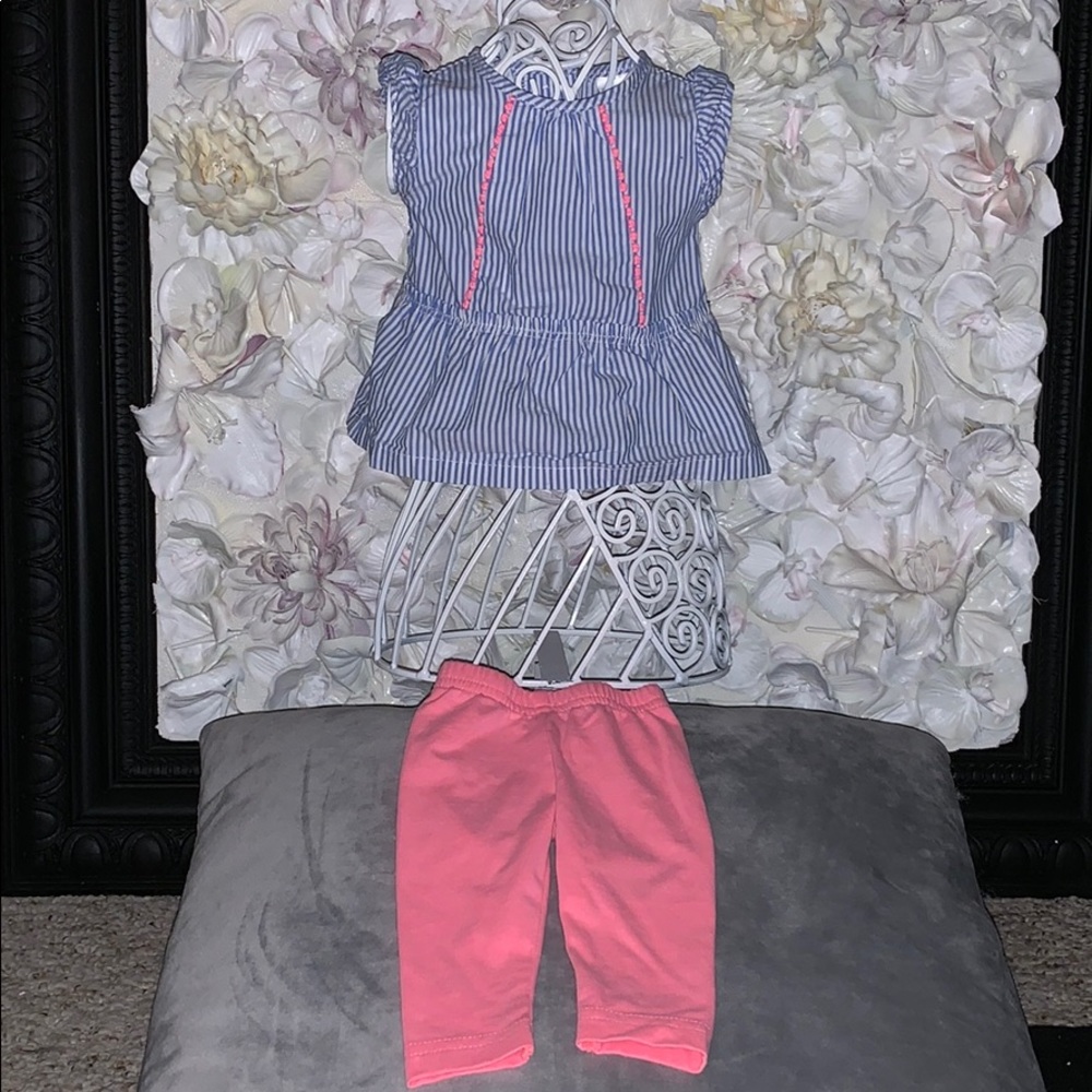 💙💗 blue white and pink shirt with pink leggings